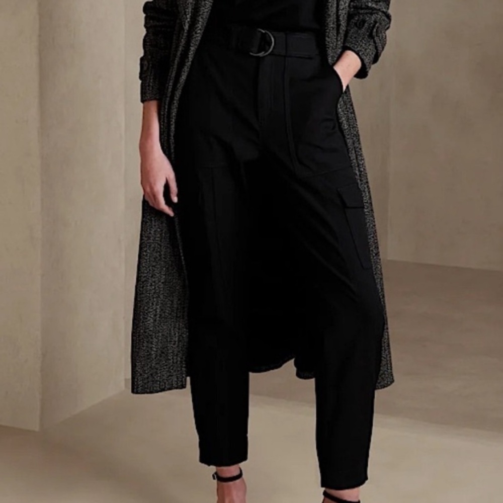 Banana Republic Black High-Waist Belted Tapered Cargo Pants